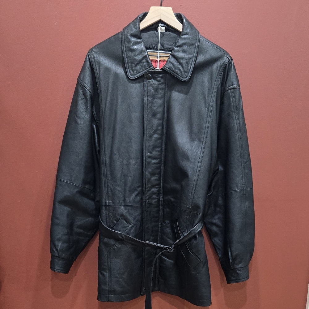 Vintage belted leather overcoat by Cooper